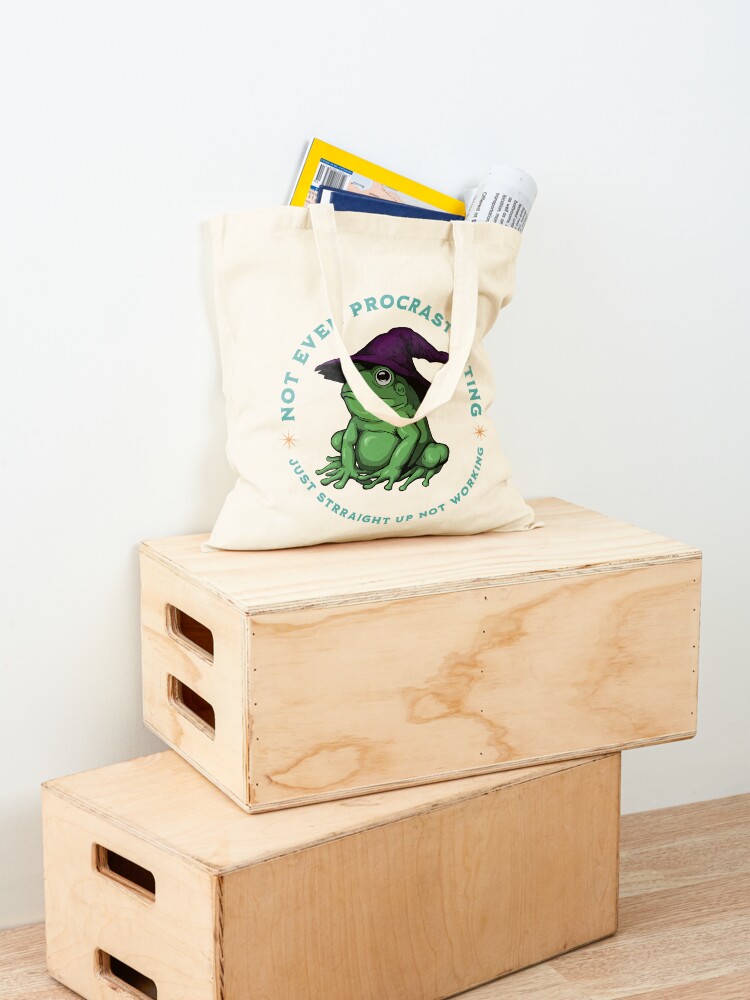Thumbnail 4 of 5, Tote Bag, Not Even Procrastinating Just Straight Up Not Working Frog Wizard designed and sold by leeleeandthebee.