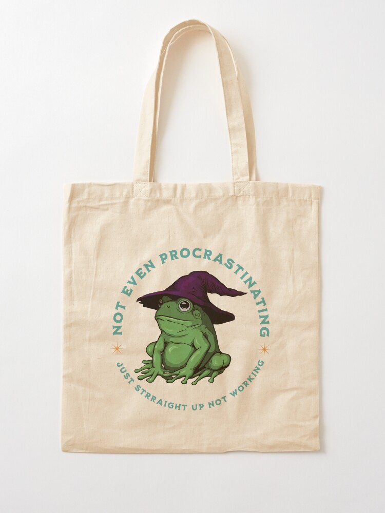Thumbnail 2 of 5, Tote Bag, Not Even Procrastinating Just Straight Up Not Working Frog Wizard designed and sold by leeleeandthebee.