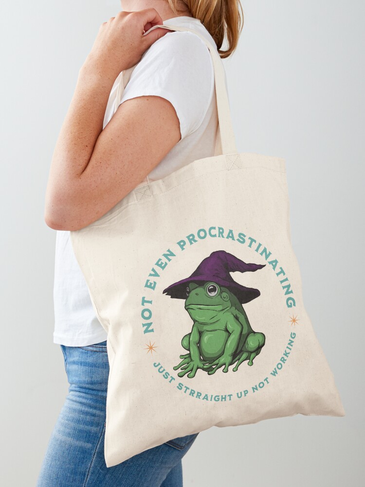 Thumbnail 1 of 5, Tote Bag, Not Even Procrastinating Just Straight Up Not Working Frog Wizard designed and sold by leeleeandthebee.