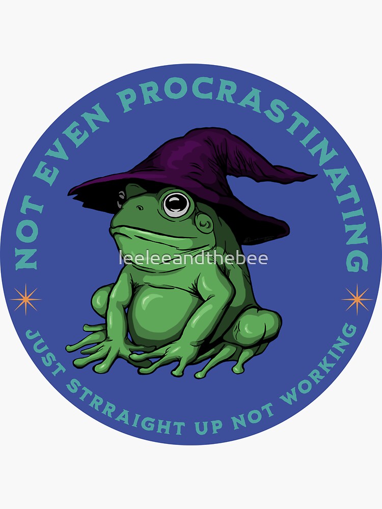 Thumbnail 3 of 3, Sticker, Not Even Procrastinating Just Straight Up Not Working Frog Wizard designed and sold by leeleeandthebee.