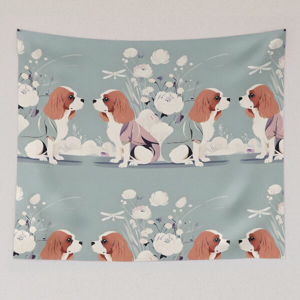 Item preview, Cavalier King Charles Pastel Color Flores Blancas designed and sold by puppypastel.