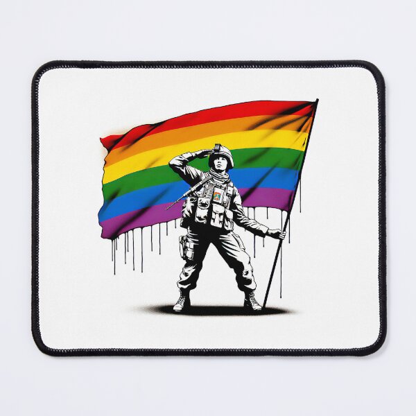 Item preview, Soldier Saluting Pride Flag Graffiti Art, Banksy inspired designed and sold by EdgyEdgeArt.