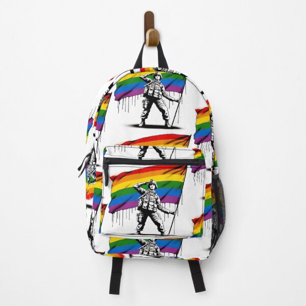 Item preview, Soldier Saluting Pride Flag Graffiti Art, Banksy inspired designed and sold by EdgyEdgeArt.