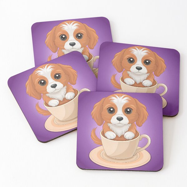 Item preview, Kawaii dog coffe fan in violet  designed and sold by AhArtMe.