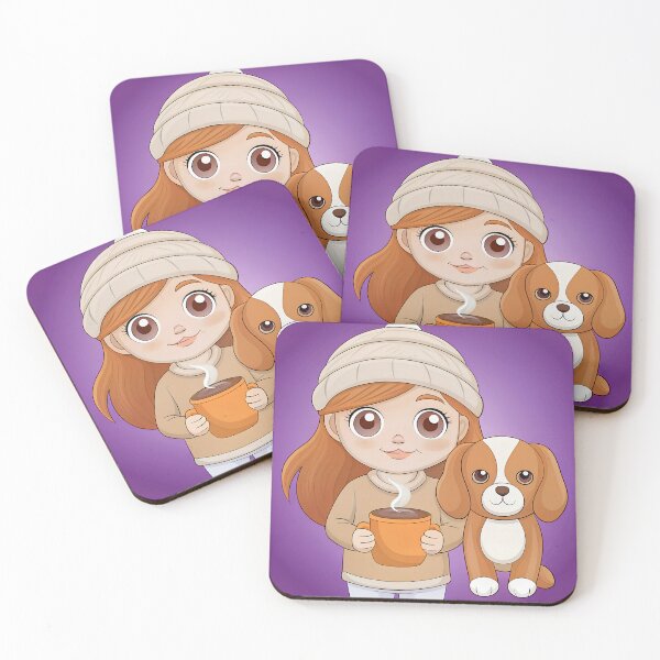 Item preview, Kawaii girl with dog and coffee   designed and sold by AhArtMe.