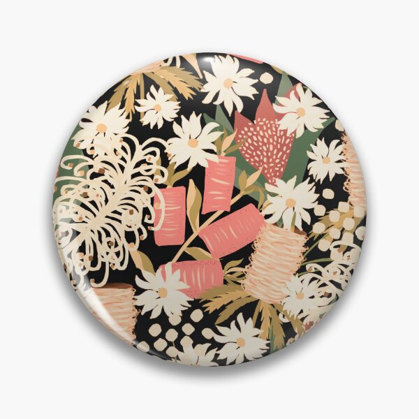 Item preview, Australian Native Flowers - peachy neutrals on black background -  floral symphony designed and sold by KizzyW.