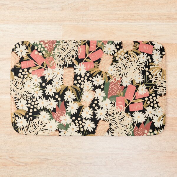 Item preview, Australian Native Flowers - peachy neutrals on black background -  floral symphony designed and sold by KizzyW.