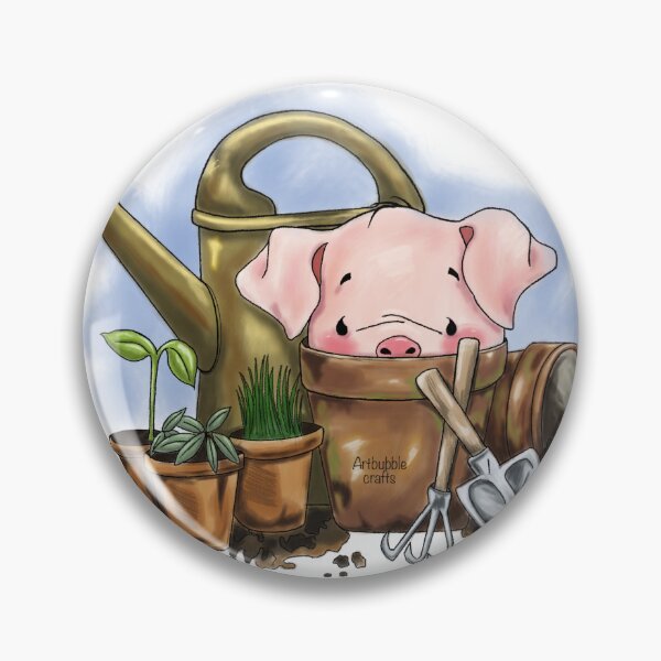 Item preview, Piglet gardening digital drawing designed and sold by Artbubblecrafts.