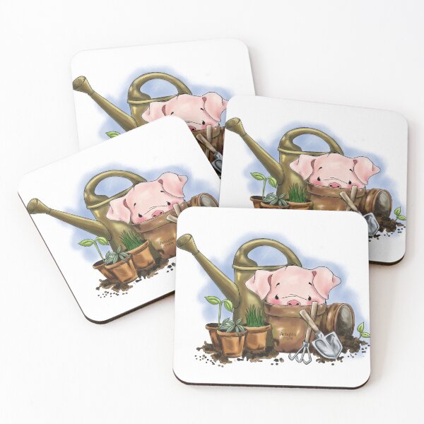 Item preview, Piglet gardening digital drawing designed and sold by Artbubblecrafts.