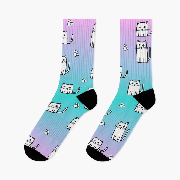 Artikelvorschau, Niedliche Kawai-Katzen auf Hintergrund mit Farbverlauf/schwarzem Umriss, Pastellfarben, Blau, Rosa, Weiß. entworfen und verkauft von My-fake-places.
