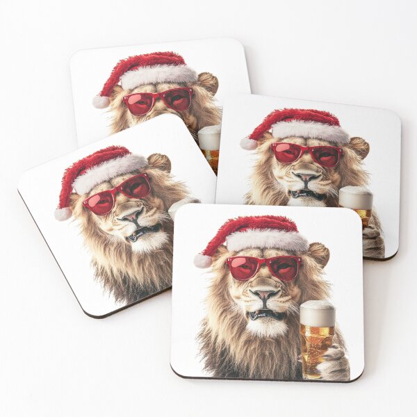 Item preview, Funny Lion celebrating christmas with a beer pint designed and sold by LazyOwlStore.