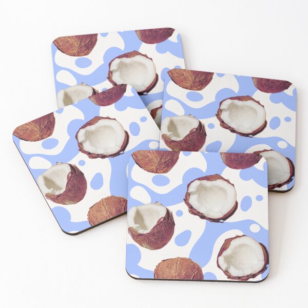 Item preview, Coconut on blue background with white coconut milk. Coconut pattern designed and sold by Valeripva.