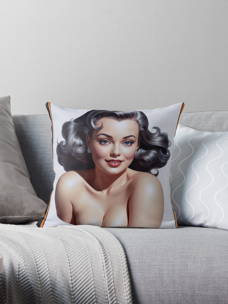 Vintage Hollywood Pin-Up Style Glamour Portrait Of A Woman Captivating AI Concept Art by Xzendor7 Decorative Art Print Throw Pillow