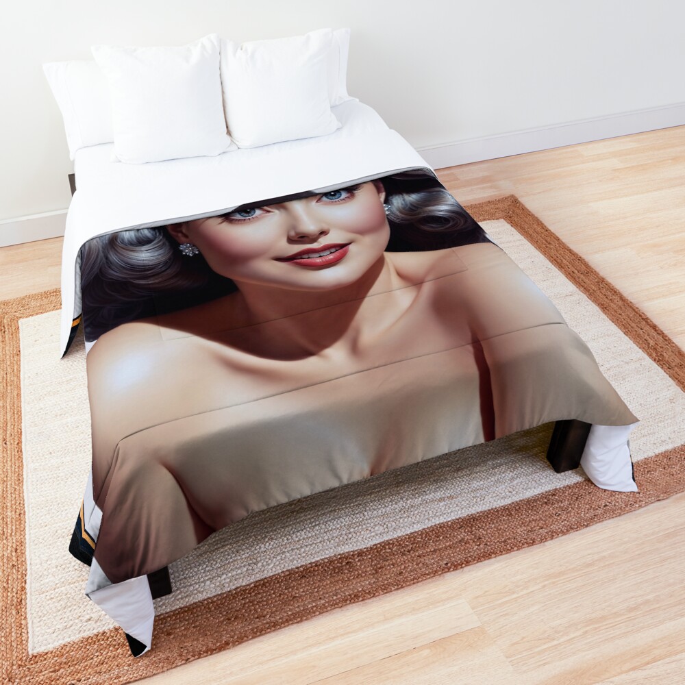 Vintage Hollywood Pin-Up Style Glamour Portrait Of A Woman Captivating AI Concept Art by Xzendor7 Decorative Art Print Comforter