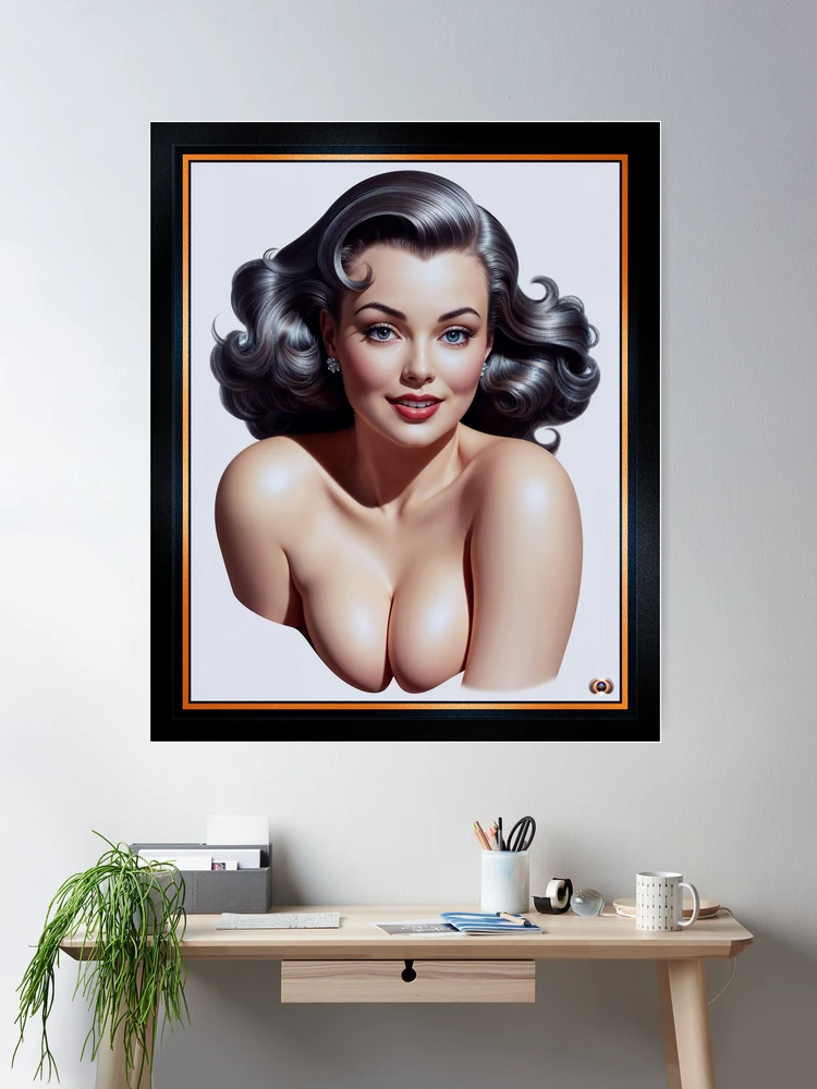 Vintage Hollywood Pin-Up Style Glamour Portrait Of A Woman Captivating AI Concept Art by Xzendor7 Wall Decor Poster Art Print