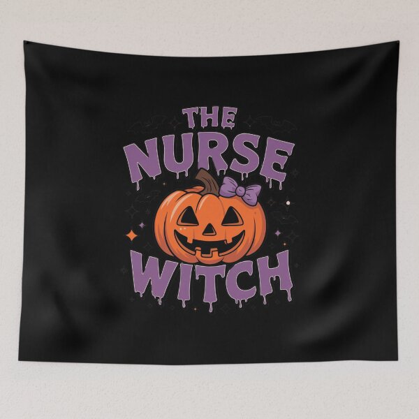 Item preview, A playful design featuring a pumpkin witch with a bow, bats, and colorful dripping text celebrating Halloween themes designed and sold by Reichcorp.