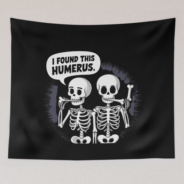 Item preview, Two cartoon skeletons humorously holding bones and making a joke about anatomy in a playful, comedic style designed and sold by Reichcorp.
