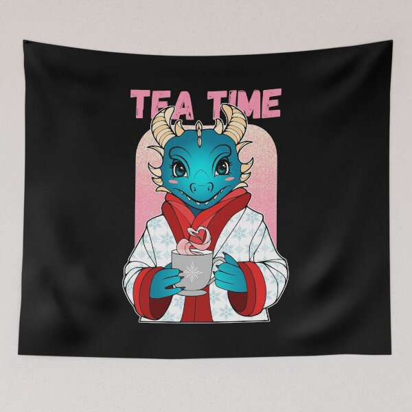 Item preview, Cartoon Dragon Tea Time (Black Background) designed and sold by ObsidianDaz.