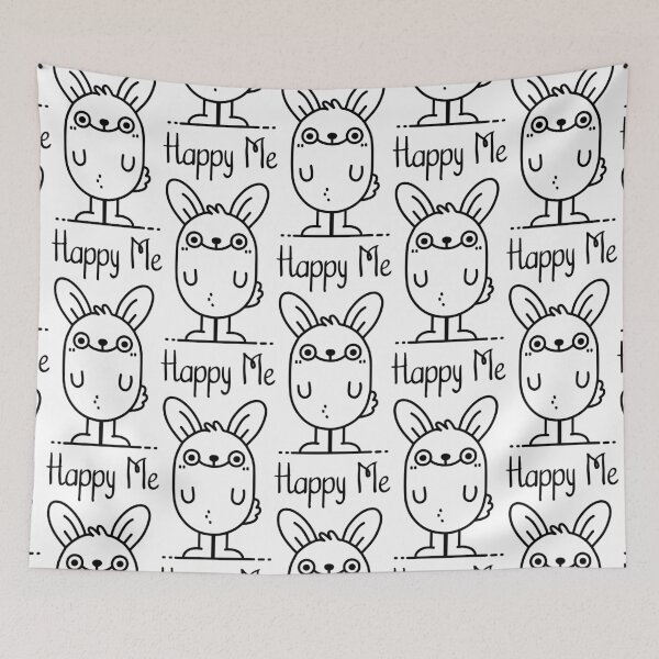 Item preview, Multiplying Happiness: Cute Little Bunny Happy Me, Simple Line Art Pattern, Unique designed and sold by villacreativa.