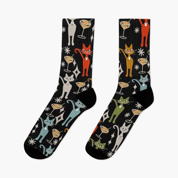 Item preview, Party Hour Retro Cats Print on Black  designed and sold by Sharon Schwalbe.