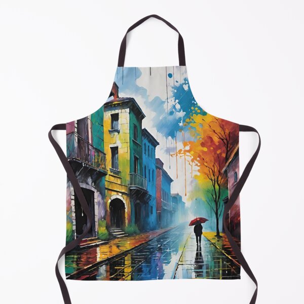 Item preview, rain, street, city, houses, man designed and sold by DonnaBlankaArt.