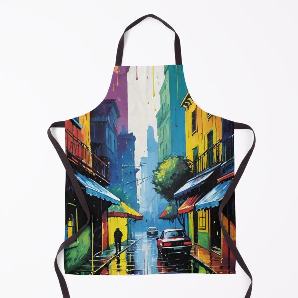 Item preview, rain, street, city, houses, man, car designed and sold by DonnaBlankaArt.