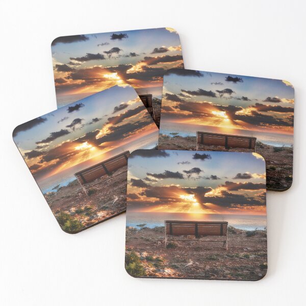 Item preview, Empty seat infront of sunset on cliffs - Landscape photo designed and sold by TheArtistOf2022.