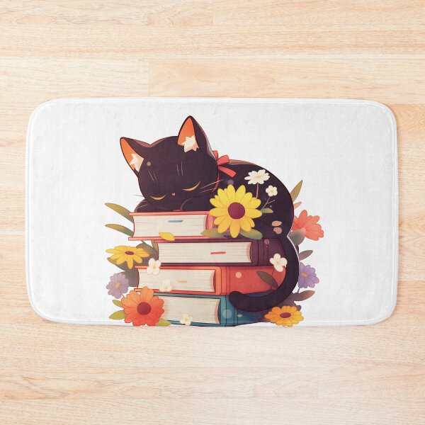 Item preview,  Black Cat Sleeping On top of Books, Spring Flowers designed and sold by xiao xuans.