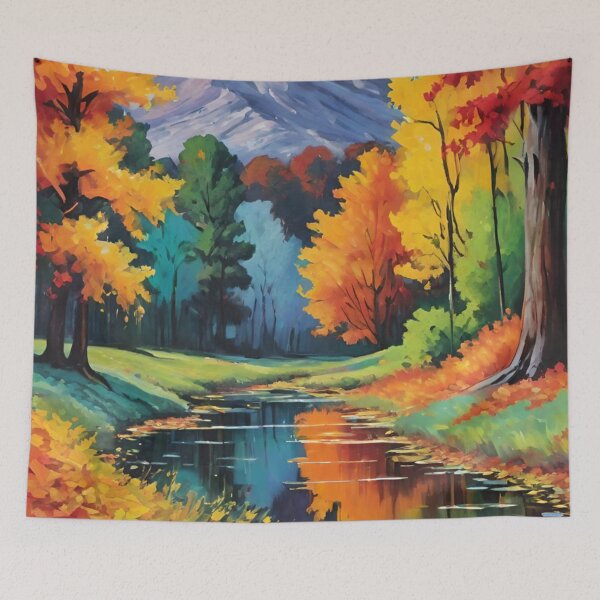 Item preview, landscape, autumn, mountains, river designed and sold by DonnaBlankaArt.