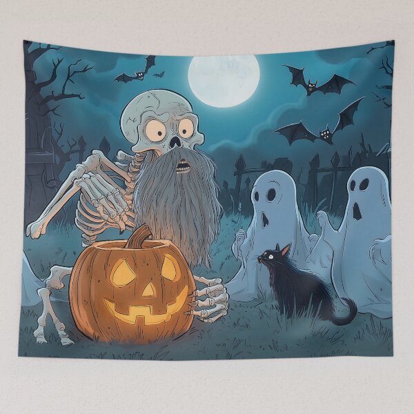 Item preview, Surprised Skeleton, Angry Ghosts, and a Cheeky Black Cat in Playful Halloween Graveyard designed and sold by Soul-Sparks.