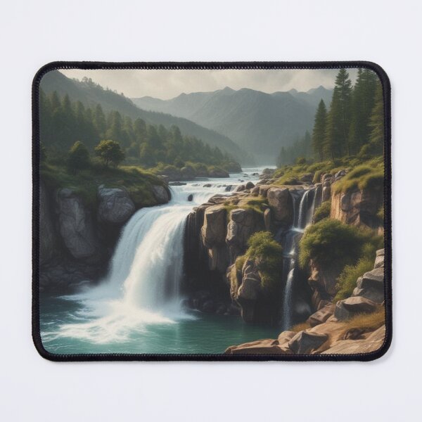 Item preview, Waterfall flows between trees and mountains designed and sold by shefo99.