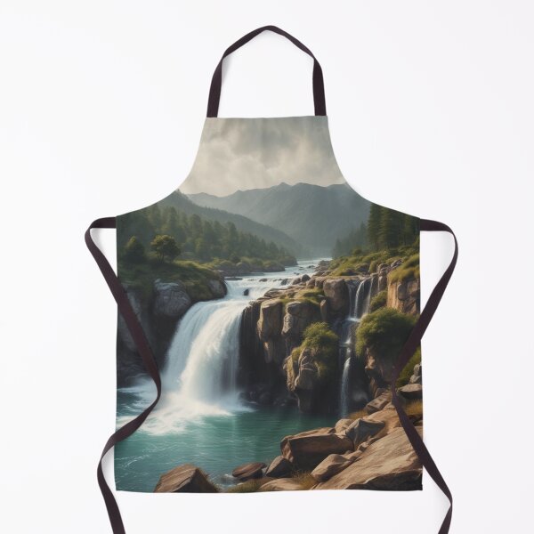 Item preview, Waterfall flows between trees and mountains designed and sold by shefo99.