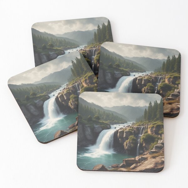 Item preview, Waterfall flows between trees and mountains designed and sold by shefo99.