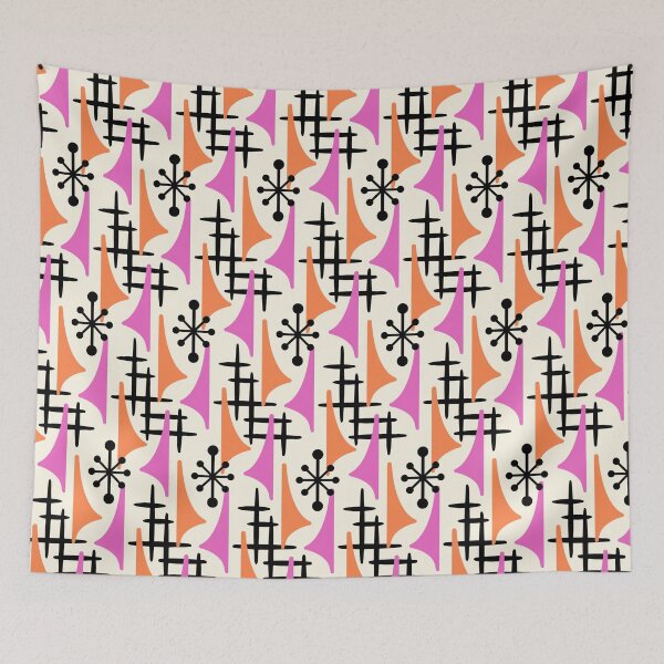 Item preview, mid Century Modern Abstract Atomic Wing Pattern Orange & Pink designed and sold by tonymagnerart.
