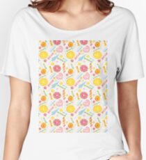 Abstract hand painted yellow pink orange sweets fruit pattern Women's Relaxed Fit T-Shirt