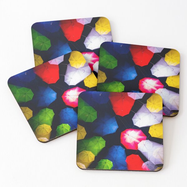 Item preview, Many Illuminated Colorful Umbrellas in Motion Hanging Against Sky at Night designed and sold by Mats Silvan.