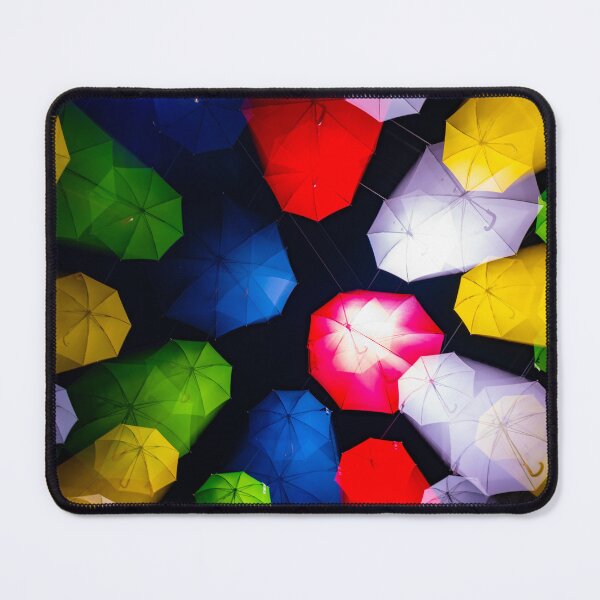 Item preview, Many Illuminated Colorful Umbrellas in Motion Hanging Against Sky at Night designed and sold by Mats Silvan.