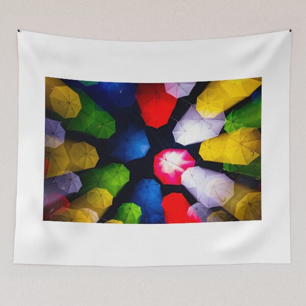 Item preview, Many Illuminated Colorful Umbrellas in Motion Hanging Against Sky at Night designed and sold by Mats Silvan.