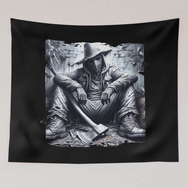 Item preview, Scarecrow Sitting in Barn with Axe - Dark Rustic Art designed and sold by Hungry-Murphy.