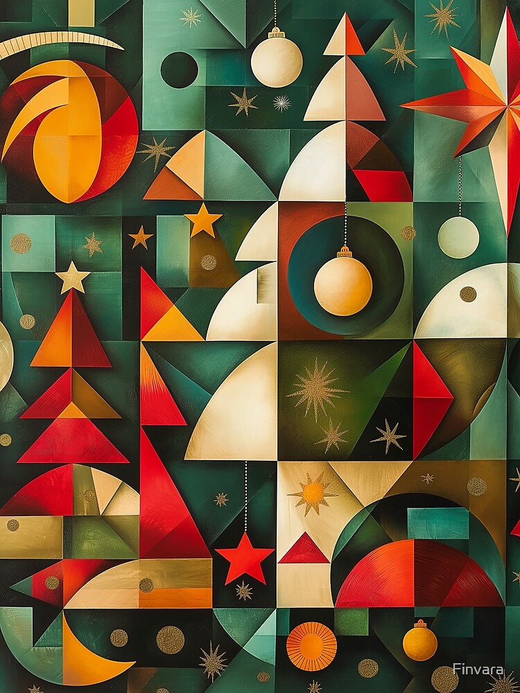 Thumbnail 5 of 5, Graphic T-Shirt, Finvara - Christmas Cubism II. designed and sold by Finvara.