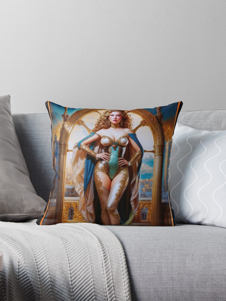A Regal Woman Of The Golden Age In Lavish Attire AI Concept Art by Xzendor7 | A Vintage Beauty 4 A Regal Woman Of The Golden Age In Lavish Attire Captivating AI Concept Art by Xzendor7 Decorative Art Print Throw Pillow