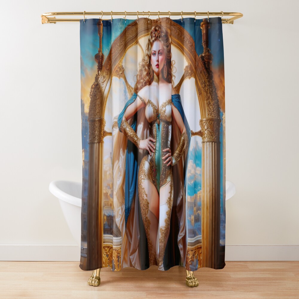 A Regal Woman Of The Golden Age In Lavish Attire AI Concept Art by Xzendor7 | A Vintage Beauty 3 A Regal Woman Of The Golden Age In Lavish Attire Captivating AI Concept Art by Xzendor7 Decorative Art Print Shower Curtain