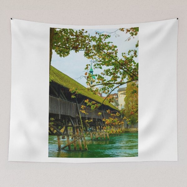 Item preview, Old Town and the Historical Covered Wood Bridge Holzbrucke over River Aare designed and sold by Mats Silvan.
