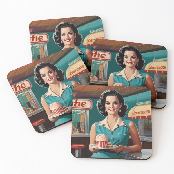 Item preview, Beautiful server in an American Diner vintage pinup advertising style art designed and sold by Vintage Designs +.