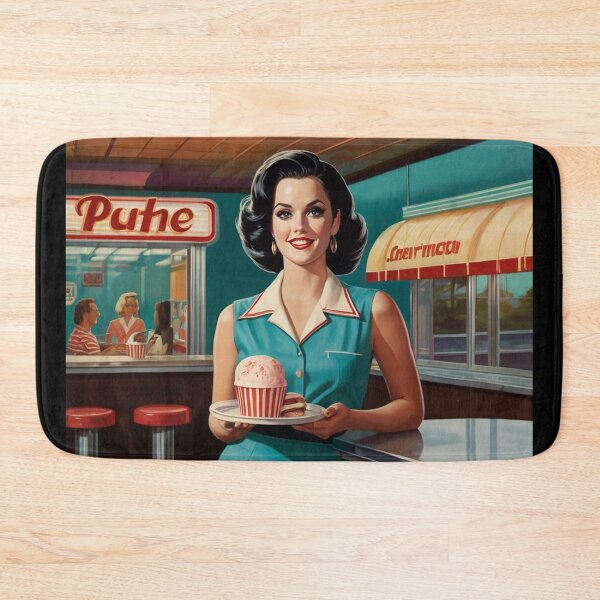 Item preview, Beautiful server in an American Diner vintage pinup advertising style art designed and sold by Vintage Designs +.