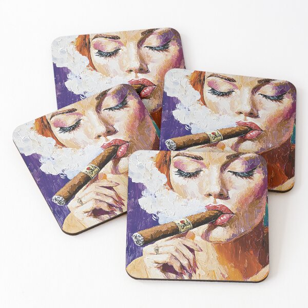 Item preview, Savor the Moment of Relaxation with a Woman Embracing a Cigar Amidst Billowing Smoke designed and sold by OlfactoART Studio.