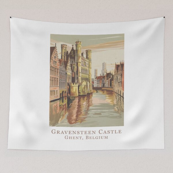 Item preview, Vintage Minimal Retro Travel Poster: Ghent Travel – Gravensteen Castle, Belgium designed and sold by pod24.