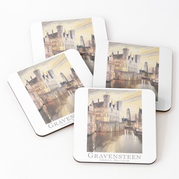 Item preview, Vintage Minimal Travel Poster: Romantic Gravensteen Castle in Ghent, Belgium designed and sold by pod24.