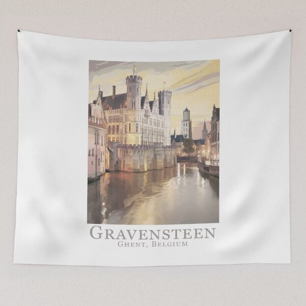 Item preview, Vintage Minimal Travel Poster: Romantic Gravensteen Castle in Ghent, Belgium designed and sold by pod24.