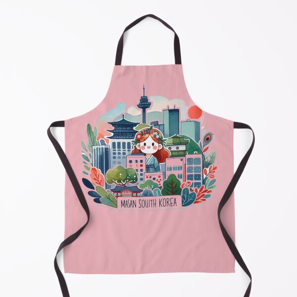 Aperçu de l'œuvre Autocollant Skyline de Masan en Corée du Sud - Design aquarelle 3D minimaliste, créée et vendue par PaintMeWorld.